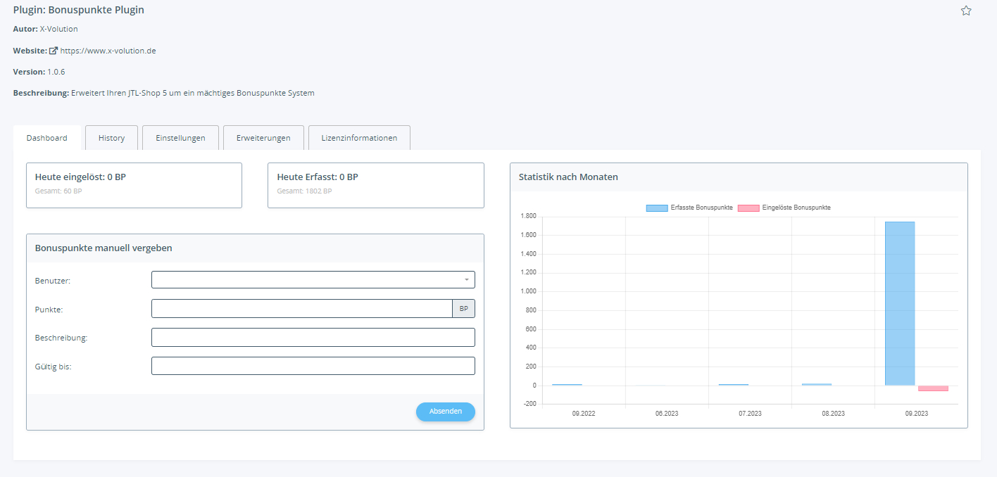 Bonuspunkte System Backend Einstellungen