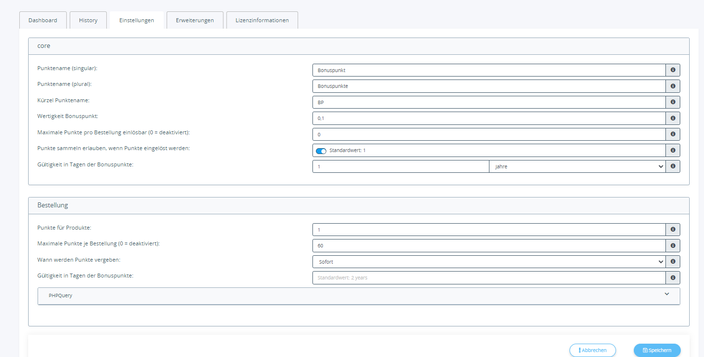 Bonuspunkte System Backend Regelübersicht